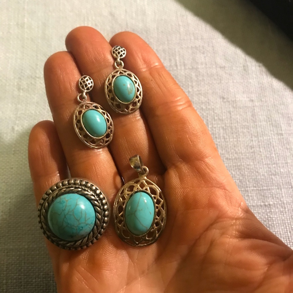 A set of Afghan Earrings and a pendant, & a ring